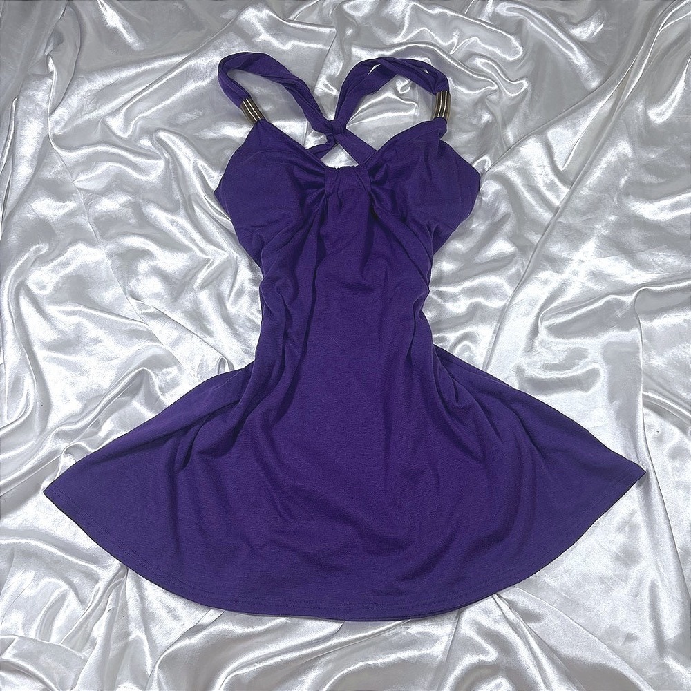 y2k cami tank top purple Excellent Chesley Hardware Cross Back Halter Skater